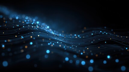 Abstract flowing data streams with glowing particles on a dark background