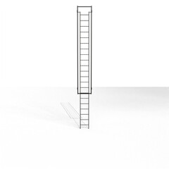 A digitally rendered image shows a tall, dark grey,  extendible ladder. The ladder is composed of two sections, and small, colored details are visible near the top
