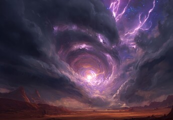 a purple storm cloud with lightning bolts in the sky. a purple and purple sky with a spiral shaped cloud. a blurry image of a cloudy sky with clouds