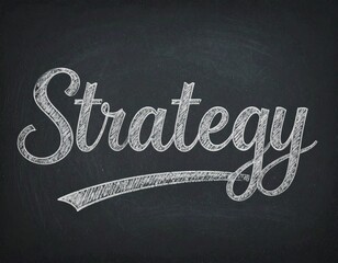 Strategy white text isolated on a blackboard handwritten underlined handwriting simple modern font