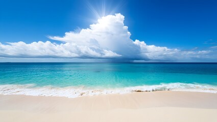 Beautiful beach ocean view with white sand and blue sky summer vacation travel destination