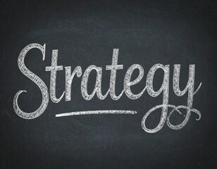 Strategy white text isolated on a blackboard handwritten underlined handwriting simple modern font