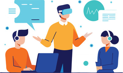 Professionals collaborating using virtual reality technology vr headset collaboration