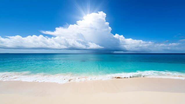 Beautiful beach ocean view with white sand and blue sky summer vacation travel destination