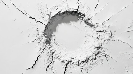 Circular Hole and Cracks in White Powder