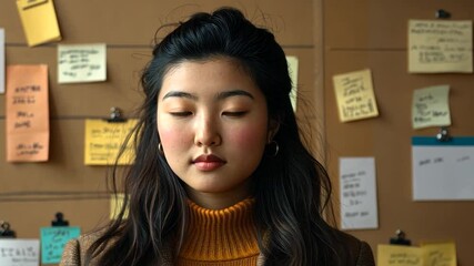 Young woman in front of a corkboard - Powered by Adobe