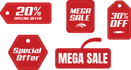 Fototapeta premium Red Sale Tags Bundle – Discount Labels, Special Offer Badges & Price Stickers