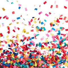 Vibrant rectangular confetti falling and scattered across a transparent background isolated on transparent background