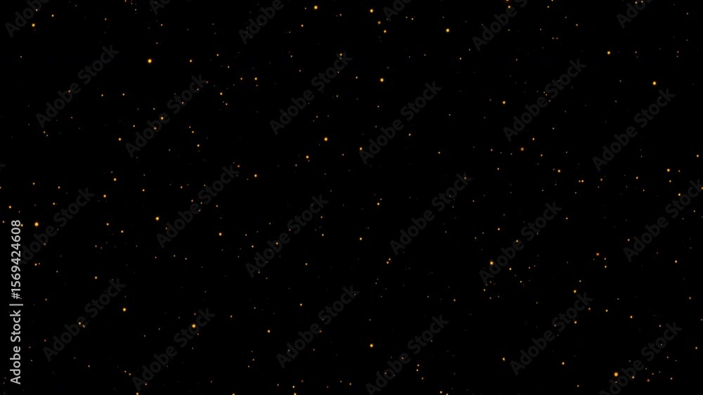 Wall mural loop flickering falling glow gold stars particles flake animation on black abstract background. anim