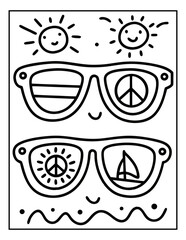 vector illustration of groovy summer coloring pages