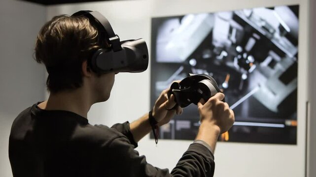 Immersive virtual reality gaming experience with haptic controllers and stunning visuals