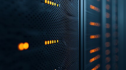 Server Racks with Blinking Orange Lights, Data Center