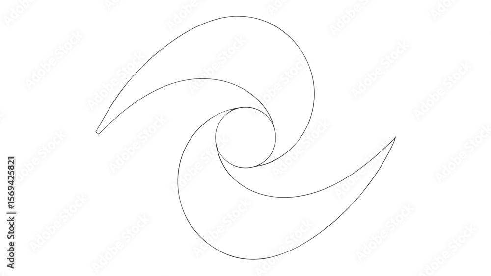 Poster abstract geometric spiral design with flowing curved lines on a white background