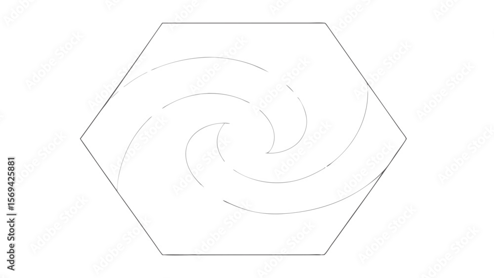 Poster abstract geometric hexagon with swirling lines creating a sense of motion and flow
