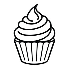 Black outline shows cupcake with frosting on top in a transparent background