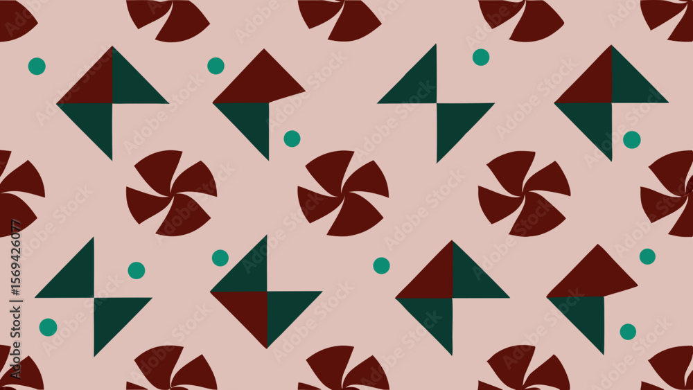 Poster geometric seamless pattern with abstract shapes and dots in muted colors
