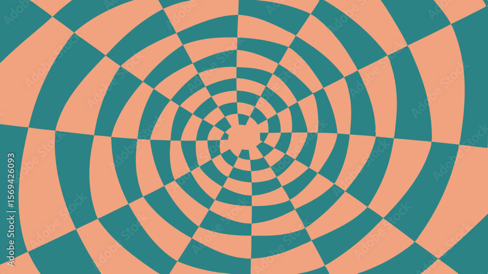 Poster abstract geometric pattern with swirling concentric squares in peach and teal
