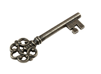 Antique ornate metal skeleton key isolated on transparent background