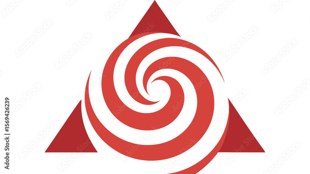Poster abstract red spiral swirl inside a triangle on white background