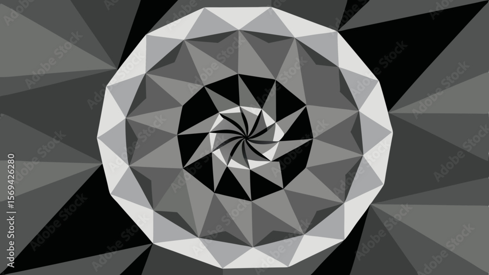 Aufkleber geometric abstract pattern with circular swirl and diamond facets in grayscale