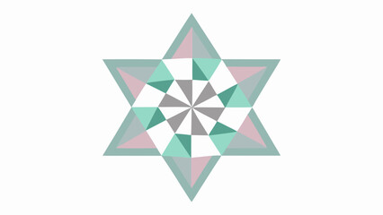 Geometric starburst mandala with pastel colors and sharp edges