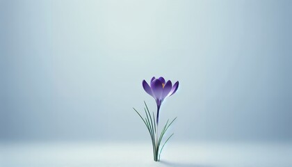 Early Bloom: Purple Crocus Flower Emerging Through Snow 8K Resolution