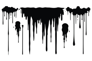 Splattered dripping ink runs vertically from the top in black, revealing a transparent background