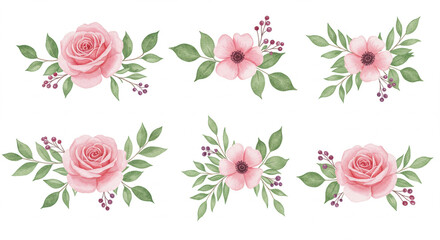 Elegant Floral Bouquet: A collection of delicate, pastel-colored watercolor blooms arranged gracefully, offering a touch of serenity and aesthetic charm.