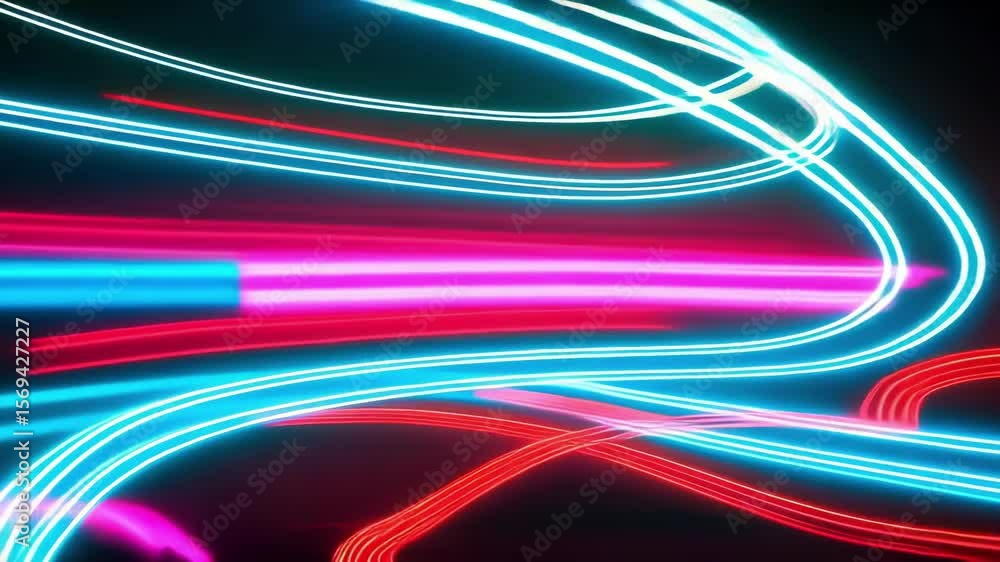 Poster neon lights streak across a dark background, creating a futuristic and dynamic abstract pattern of c