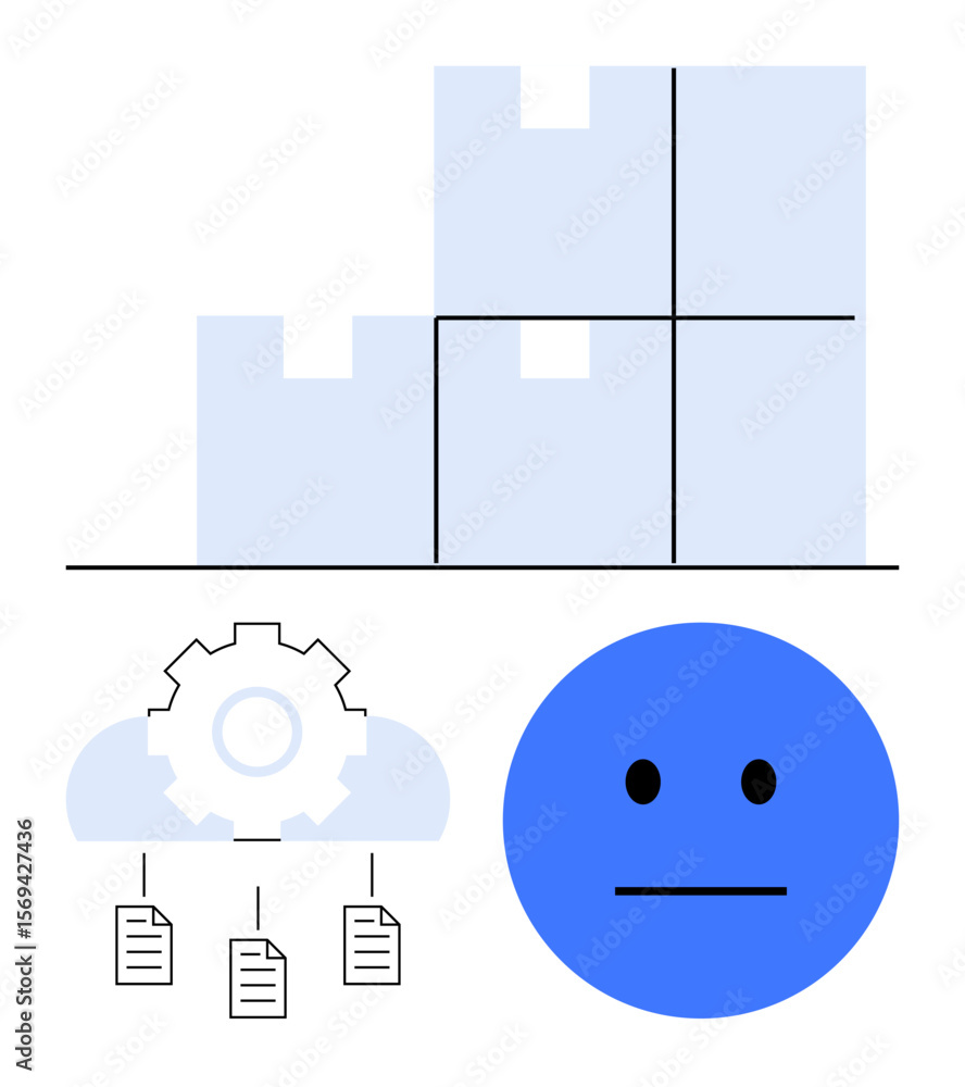 Poster stacked boxes symbolize inventory management gear in cloud represents cloud computing and automation