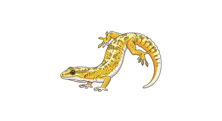 A curious leopard gecko ascends a transparent surface with its body contorted
