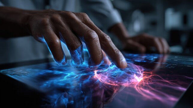 Interactive digital interface technology lab futuristic content high-tech environment close-up viewpoint innovation concept