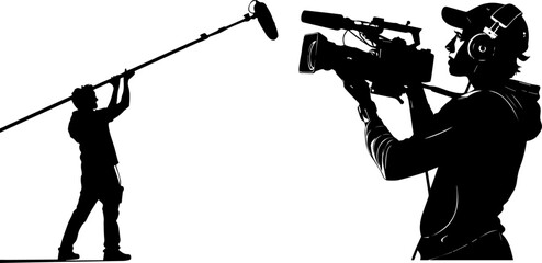Film Crew Production Silhouette - Cameraman and Boom Operator © Rezowan 