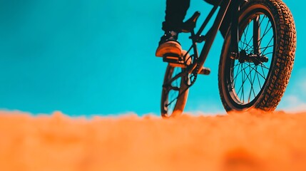 Naklejka premium Dynamic BMX Action, Rider's Wheel and Foot Close-up