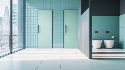 Modern Minimalist Restroom Design with City View