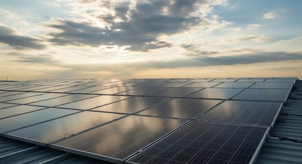 Rooftop Solar Panels at Sunset Clean Energy and Sustainable Solutions