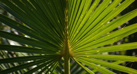 Close Up of Vibrant Green Palm Leaf Texture