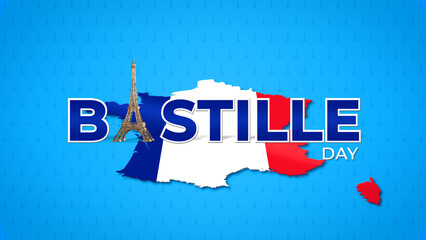 Happy Bastille Day Text Animation with Eiffel Tower