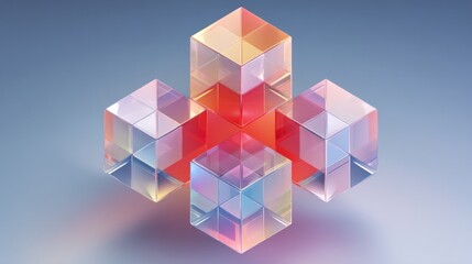 Abstract geometric design featuring translucent cubes with colorful reflections