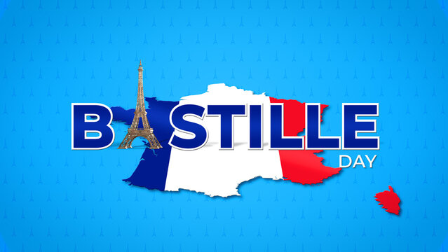 Happy Bastille Day Text Animation with Eiffel Tower