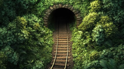 Lush Jungle Tunnel with Wooden Tracks, A Tranquil Escape