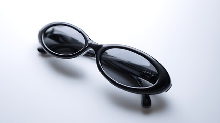 Sleek oval sunglasses with glossy black frame / 洗練された光沢感の楕円サングラス