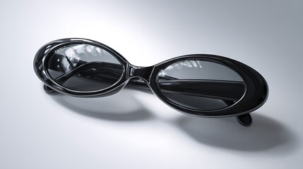 Sleek oval sunglasses with glossy black frame / 洗練された光沢感の楕円サングラス