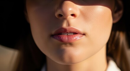 Close-up of female lips in sunlight
