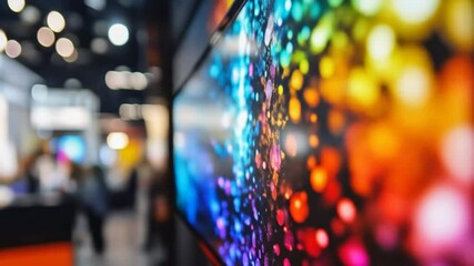 Vibrant display screen in a busy exhibition hall