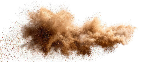 Brown dust explosion on a white surface