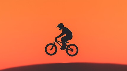 Fototapeta premium Silhouette Cyclist Jumping at Vibrant Sunset