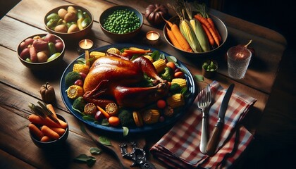 Traditional Thanksgiving Feast with Roasted Turkey and Autumn Harvest Sides 8K Resolution
