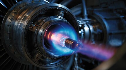 Fototapeta premium Engine fire test demonstration aerospace facility industrial image controlled environment close-up view engineering concept