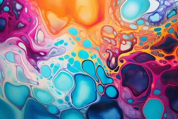 Fluid acrylic painting mixing vibrant colors creating a mesmerizing abstract artwork